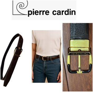 Pierre Cardin Size 36 Leather Belt Reversible Black Brown Gold Buckle